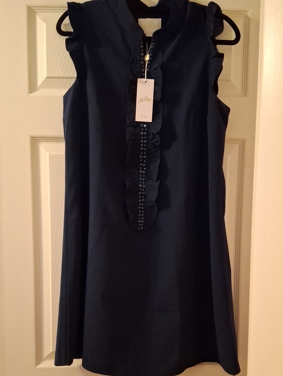 Lilly Pulitzer Dresses & Skirts - Lilly Pulitzer Adalee Ruffle Beaded Shift In True Navy